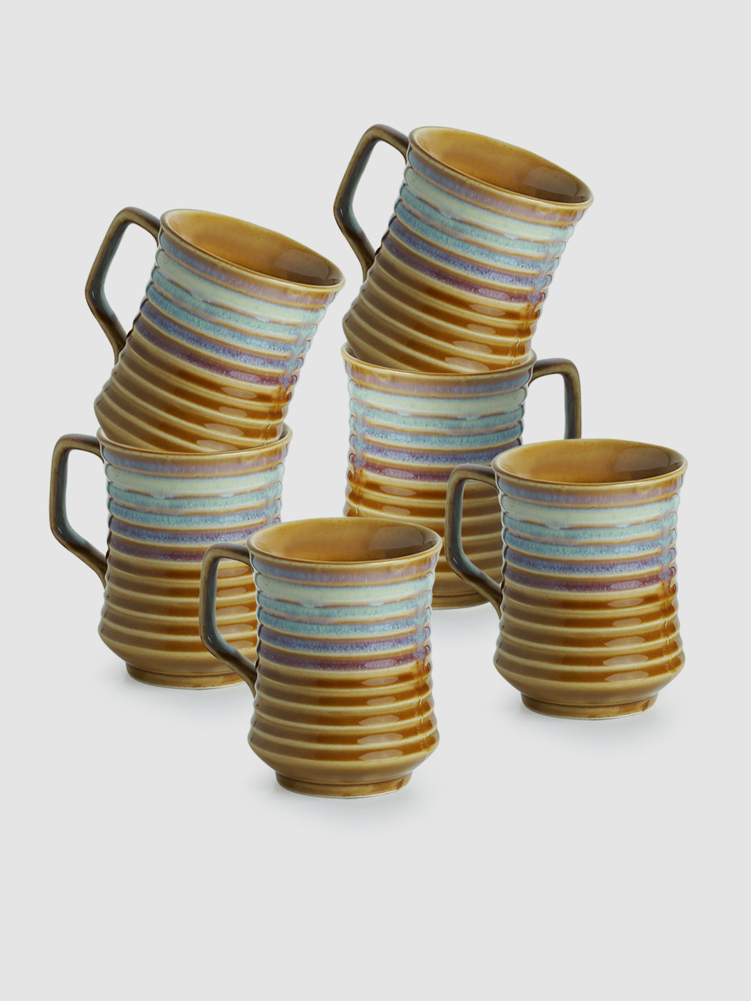 ExclusiveLane Dhanraj Name Personalised Mustard Textured Ceramic Microwave Safe 6 Piece Mugs-350ml