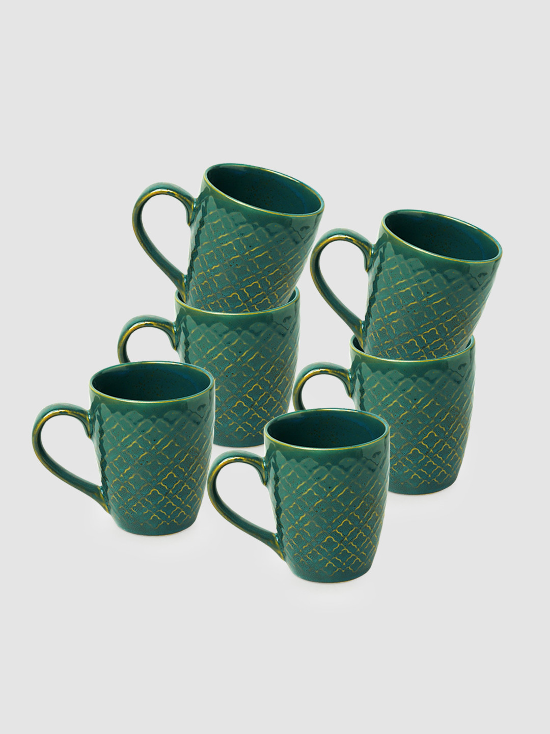 ExclusiveLane Just You And Me Turquoise Blue Textured Ceramic Handmade 6 Piece Mugs-300ml