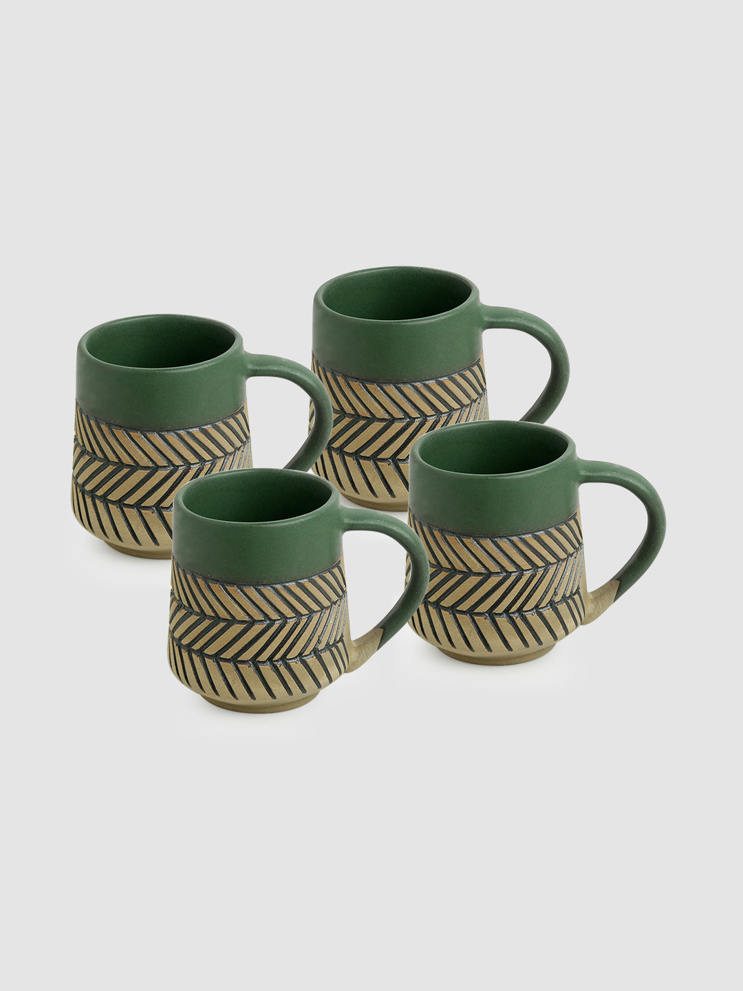 ExclusiveLane Always And Forever Brown Striped Ceramic Handmade 4 Piece Mugs-280ml
