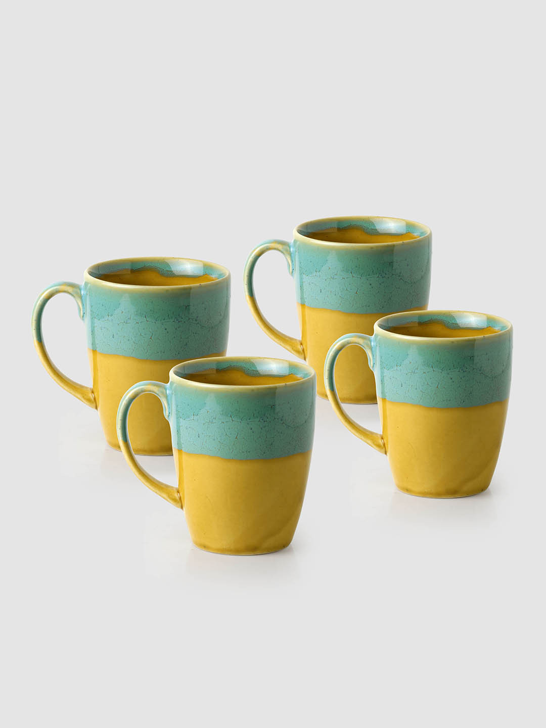 ExclusiveLane Love Forever Yellow Colourblocked Ceramic Microwave Safe 4 Piece Mugs-330ml