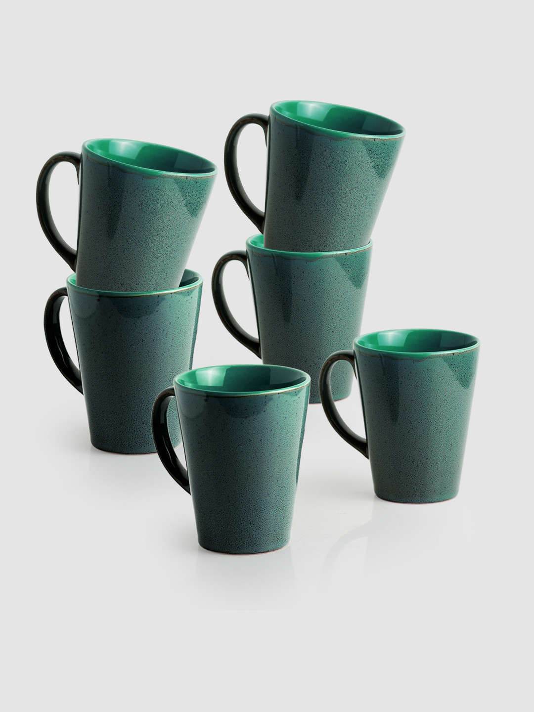 ExclusiveLane True Love Blue Textured Ceramic Microwave Safe 6 Piece Mugs-320ml