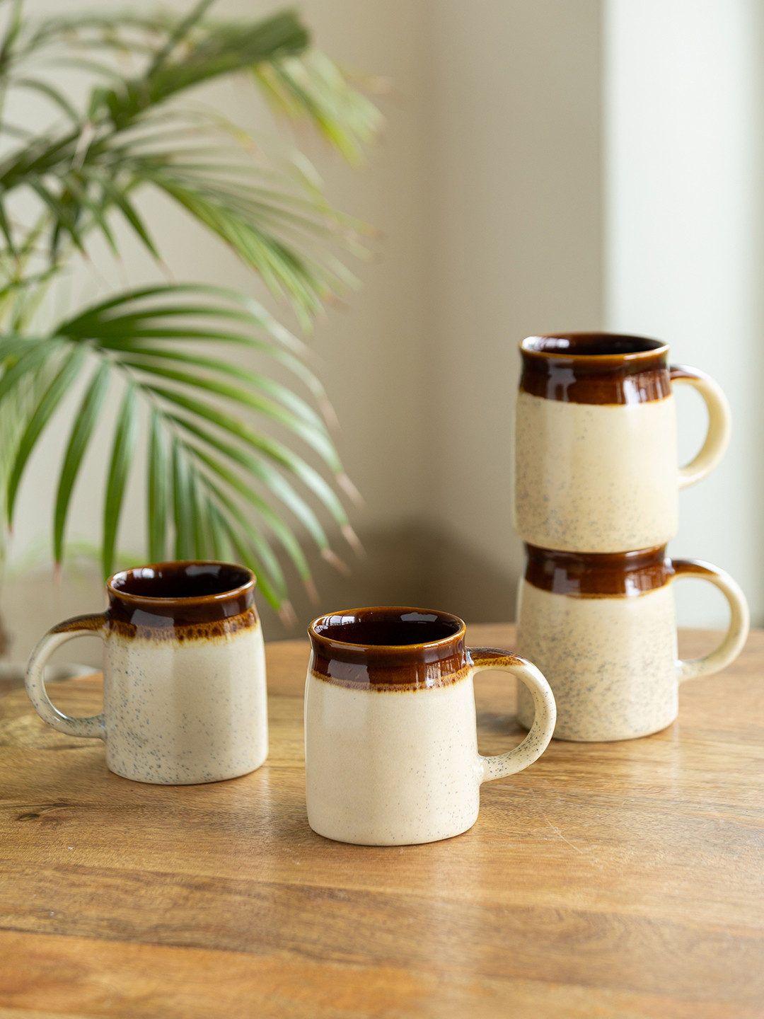 ExclusiveLane Malank Name Personalised Brown Ceramic Microwave Safe 4 Piece Mugs-320ml