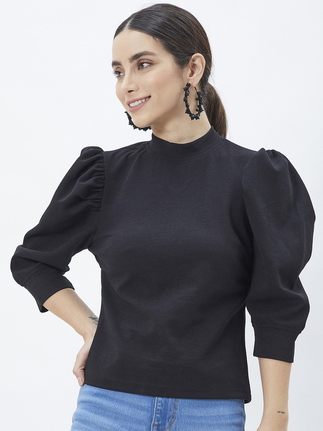 Kibo High Neck Puff Sleeve Top