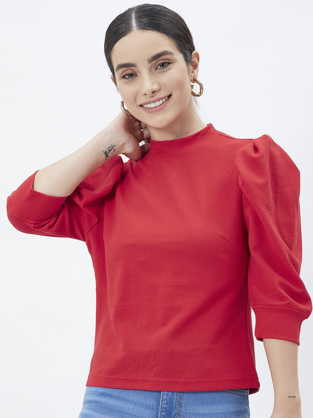 Kibo Red Puff Sleeve Top
