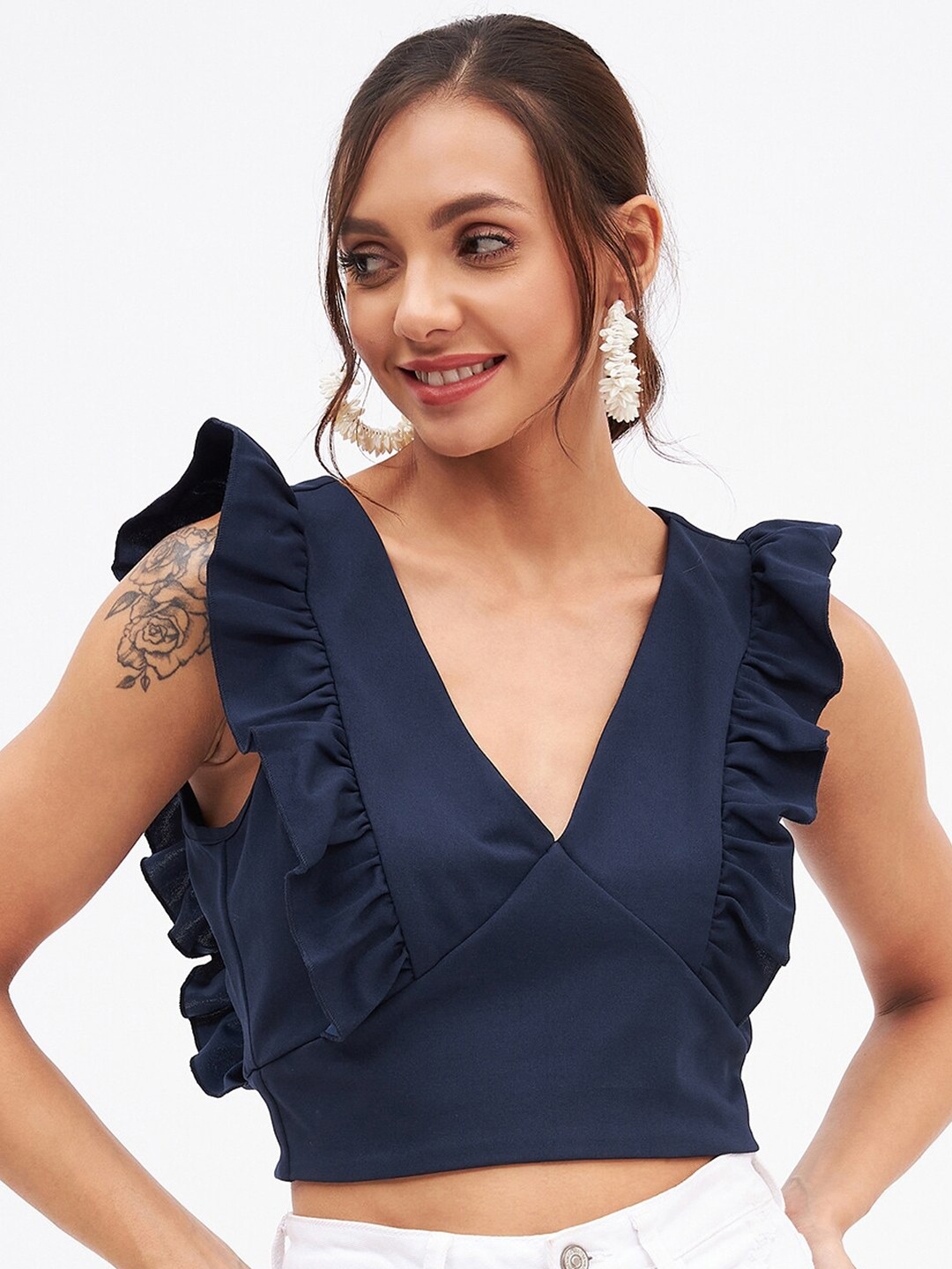 Kibo V Neck Ruffle Crop Top