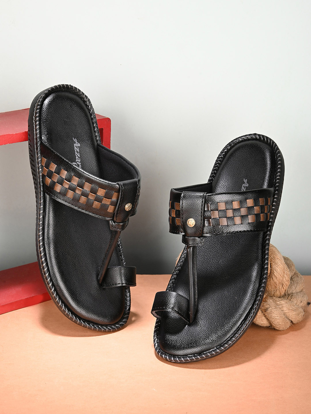Azzaro Black Men Ethnic Comfort Sandals