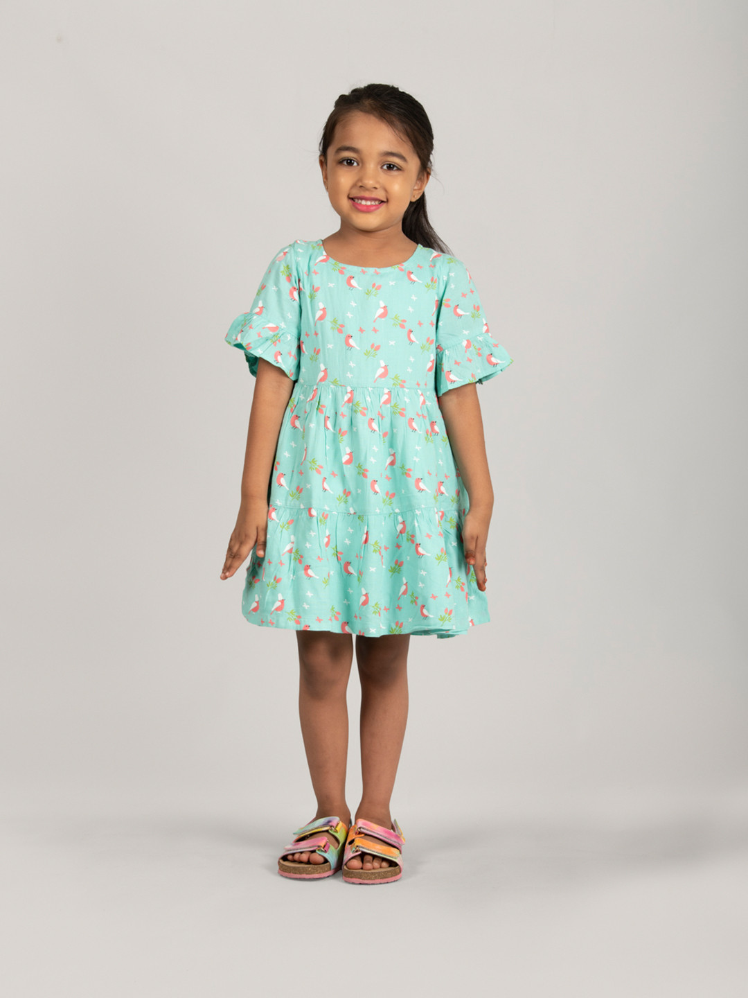 Zalio Girls Floral Print Cinched Waist Longline Cotton Top