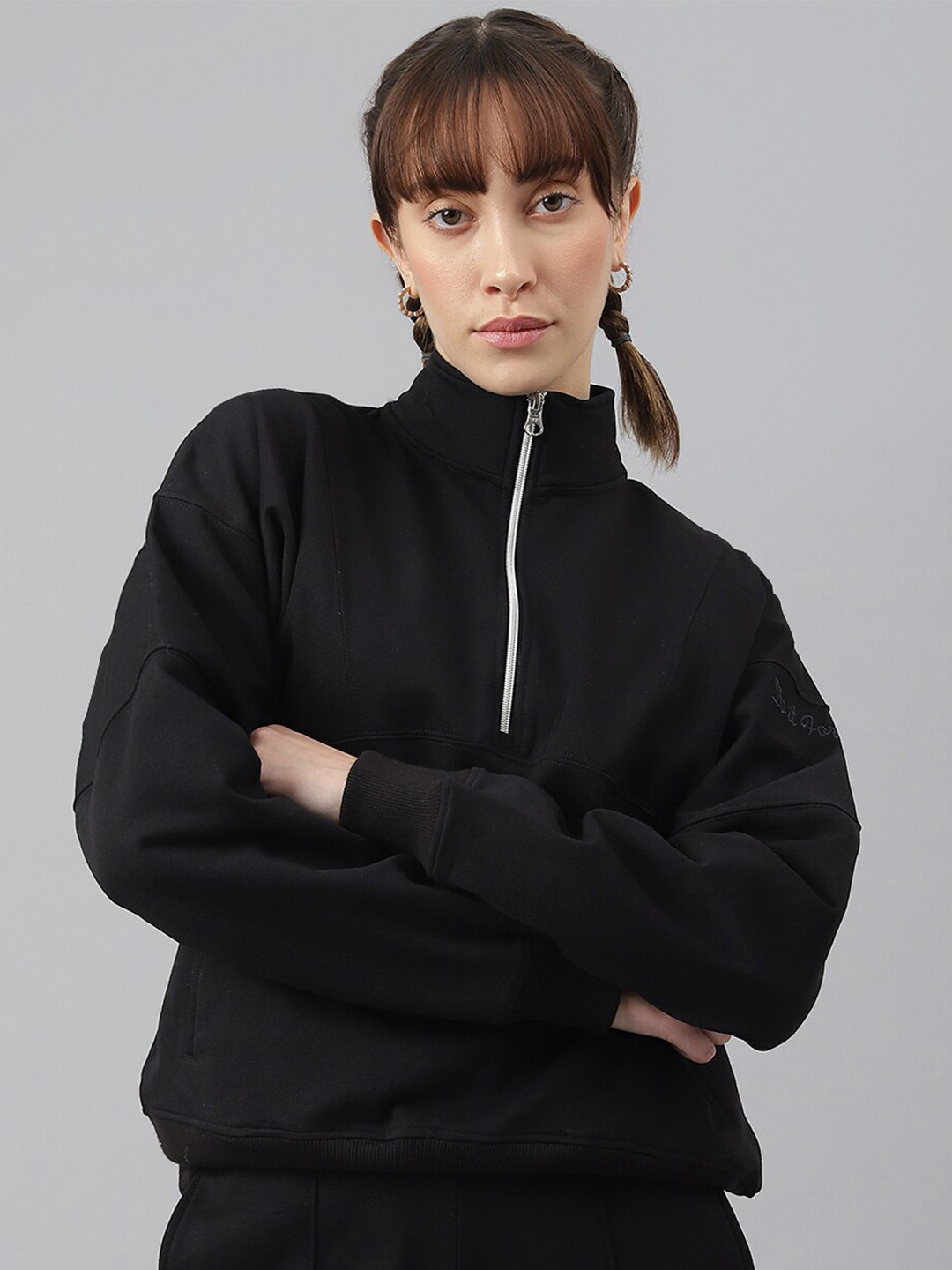 Fitkin Women High Neck Half-Zipper Fleece Sweatshirt