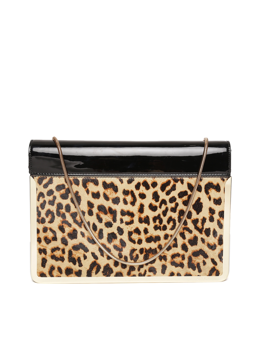 ALDO Brown Black Animal Print Oversized Clutch with Sling Strap