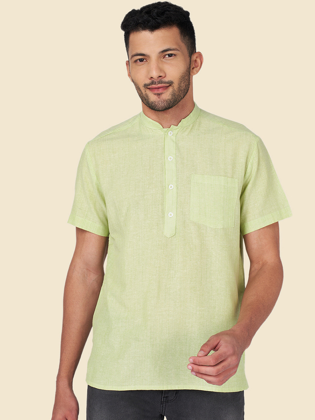 YU by Pantaloons Mandarin Collar Short Sleeves Cotton Kurta