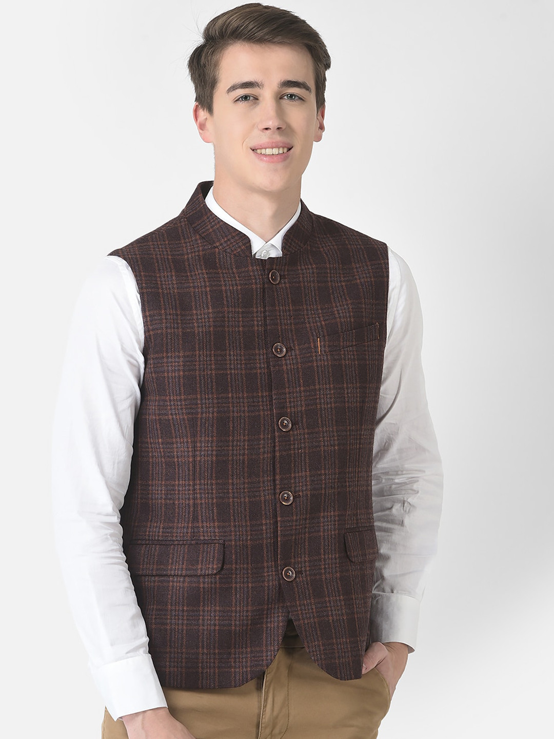 Crimsoune Club Men Checked Nehru Jacket