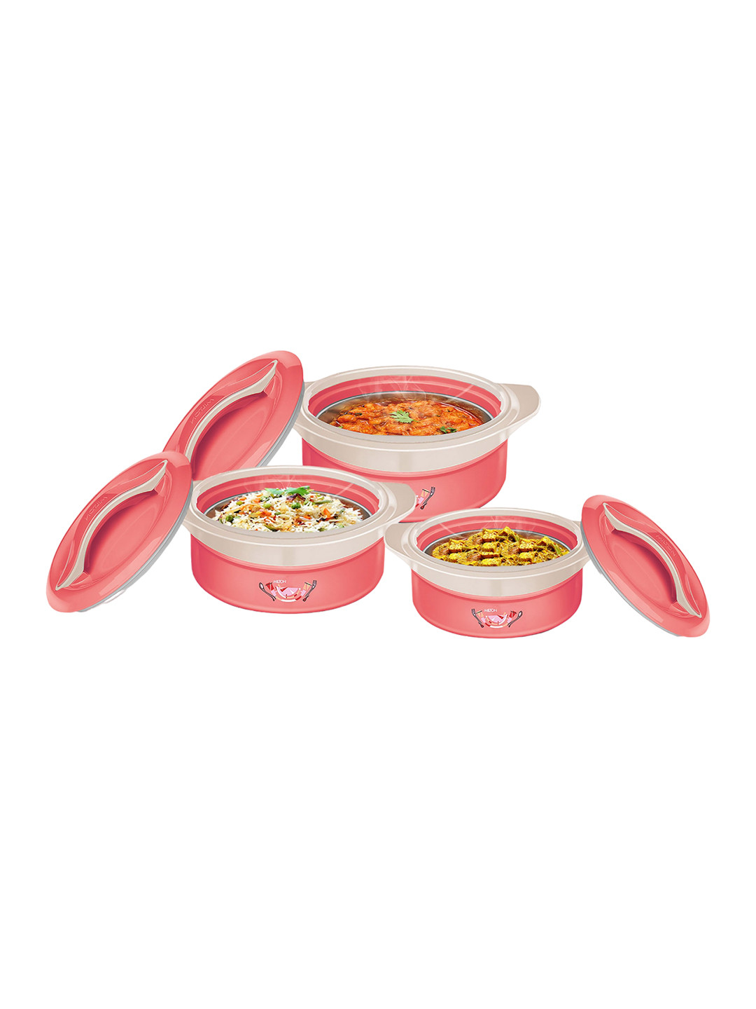 Milton Zenith Jr Pink Set Of 3 Double Walled Insulated Stainless Steel Casserole