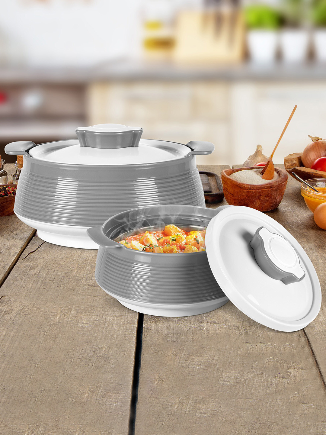 Milton Venice Jr. Grey Set Of 3 Insulated Inner Steel Casserole 1.35L 850 ml & 450 ml