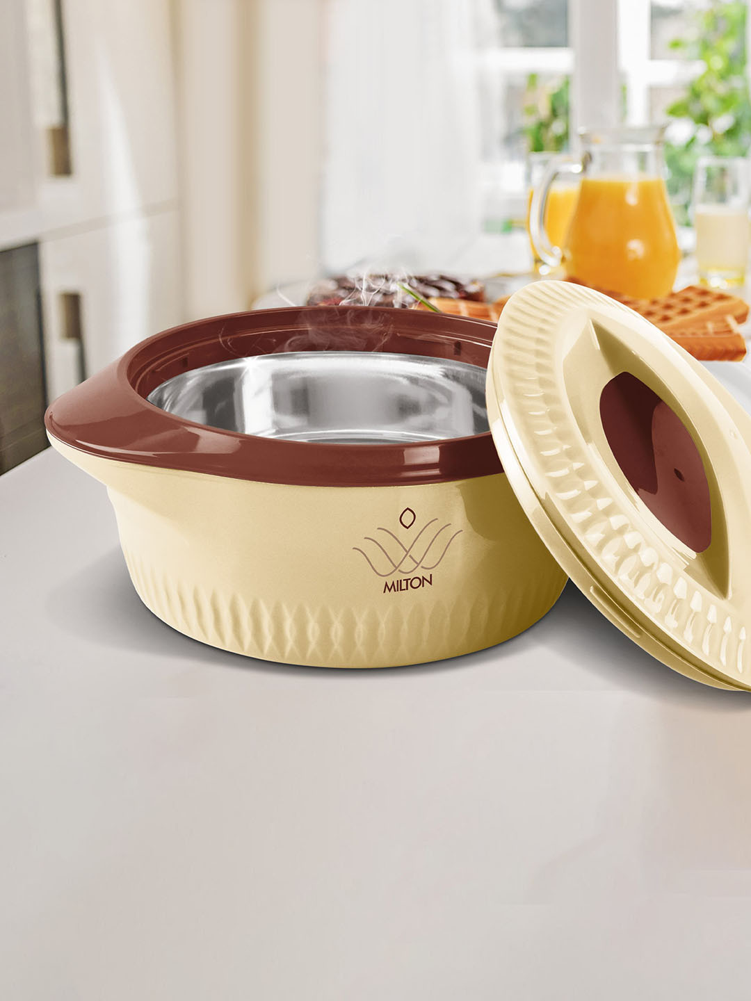 Milton Royal Regular Brown Set of 3 Stainless Steel Casserole - 1.8 L 1.27 L & 830 ml