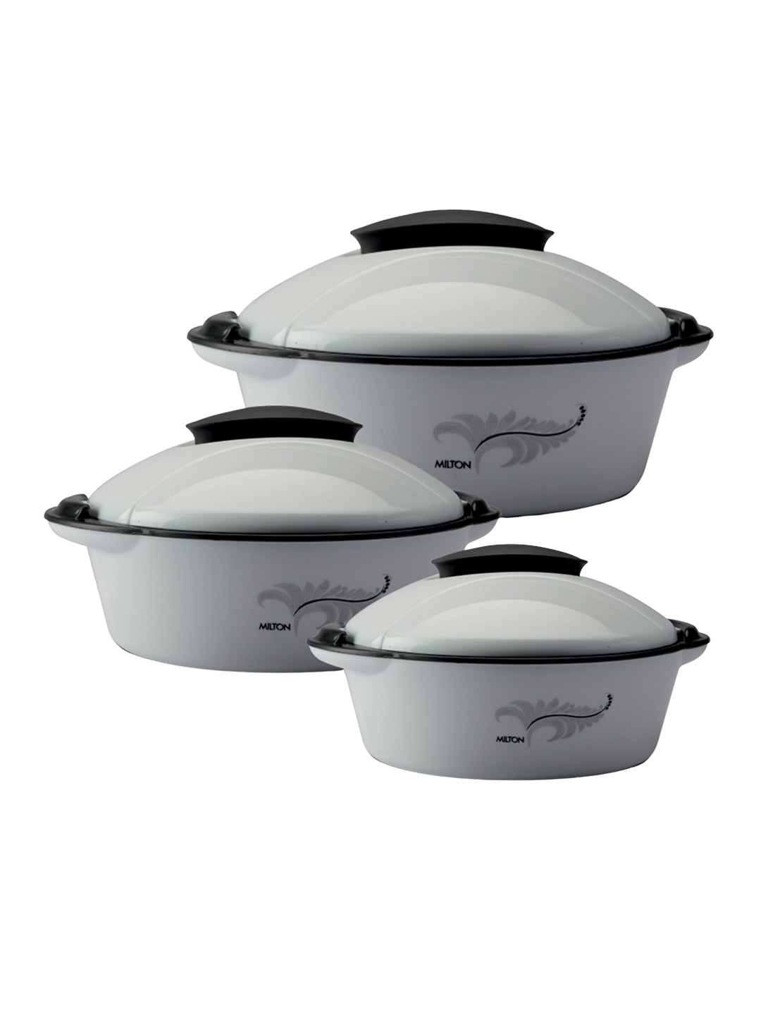 Milton Crisp Dlx Set of 3 Grey Stainless Steel Casseroles 1.70 L 1.05 L & 430 ml