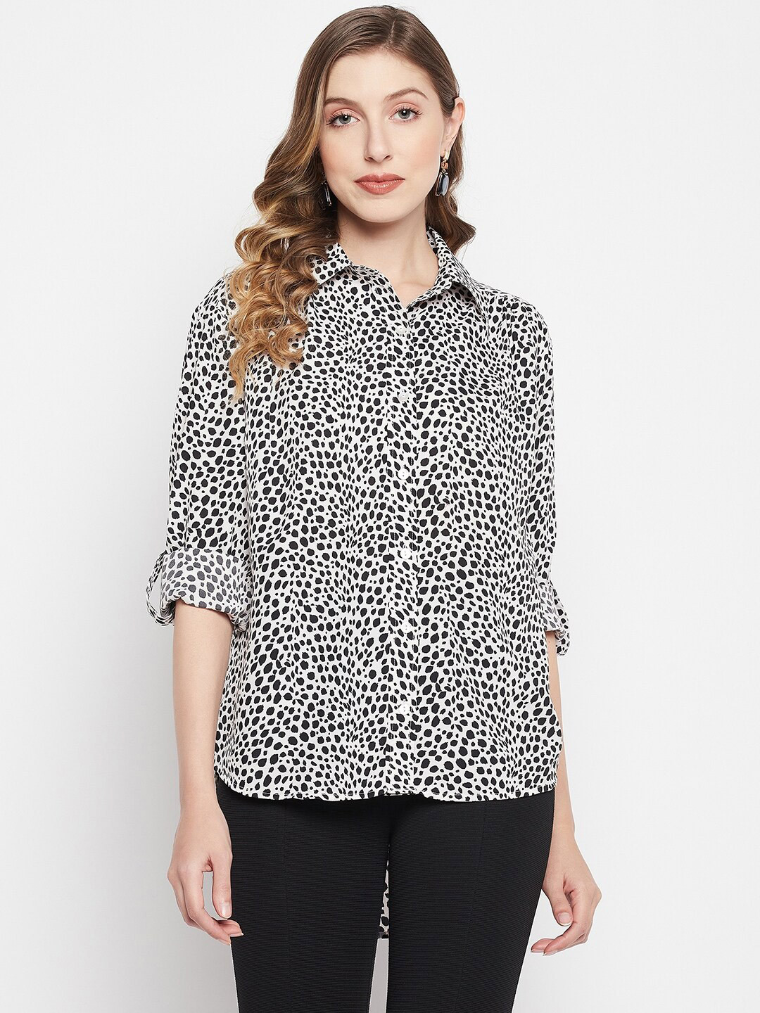 Color Cocktail Women Animal Printed Crepe Casual Shirt