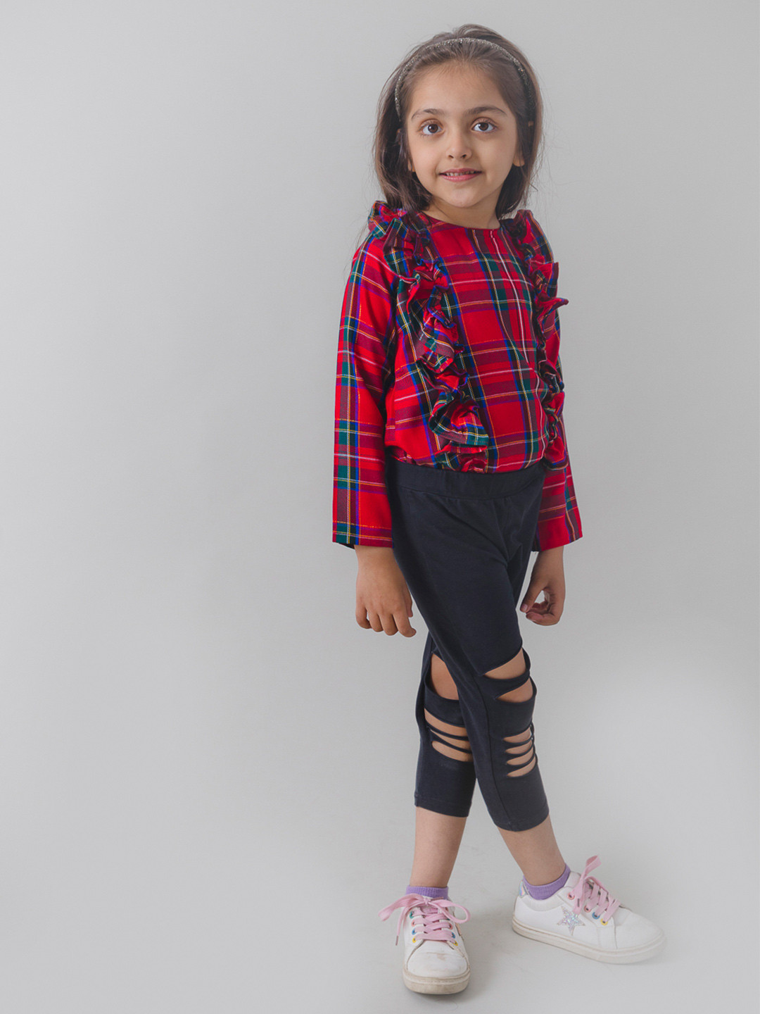 Fairies Forever Girls Checked Ruffles Top