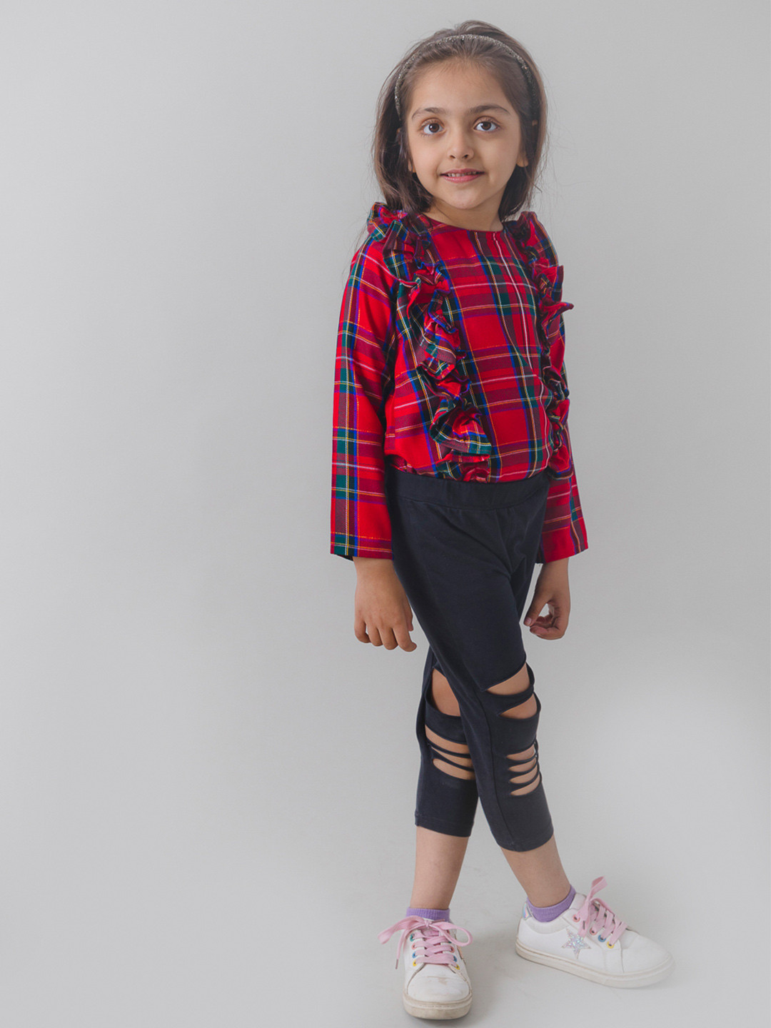 Fairies Forever Girls Checked Ruffles Top