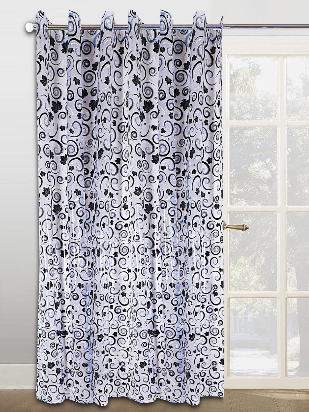 Kuber Industries Black & White PVC Spiral Printed Shower Curtain With 8 Steel Grommets
