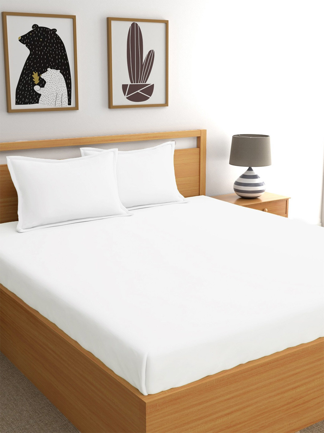 Dreamscape White 400 TC King Pure Cotton Bedsheet with 2 Pillow Covers