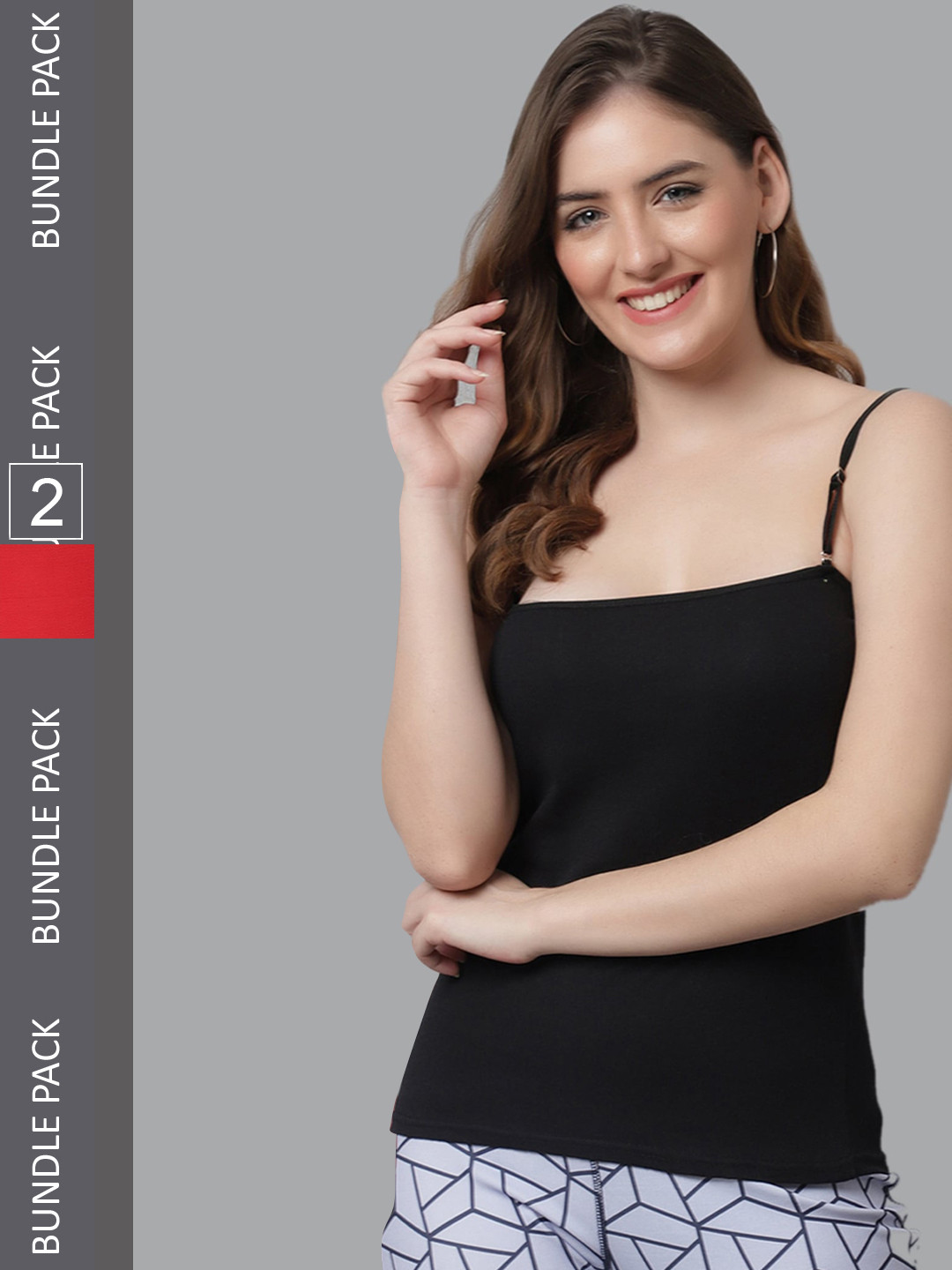 KEX Women Pack Of 2 Cotton Strap Sphagetti Camisoles KEX-CAMI-REDBLK-532-S