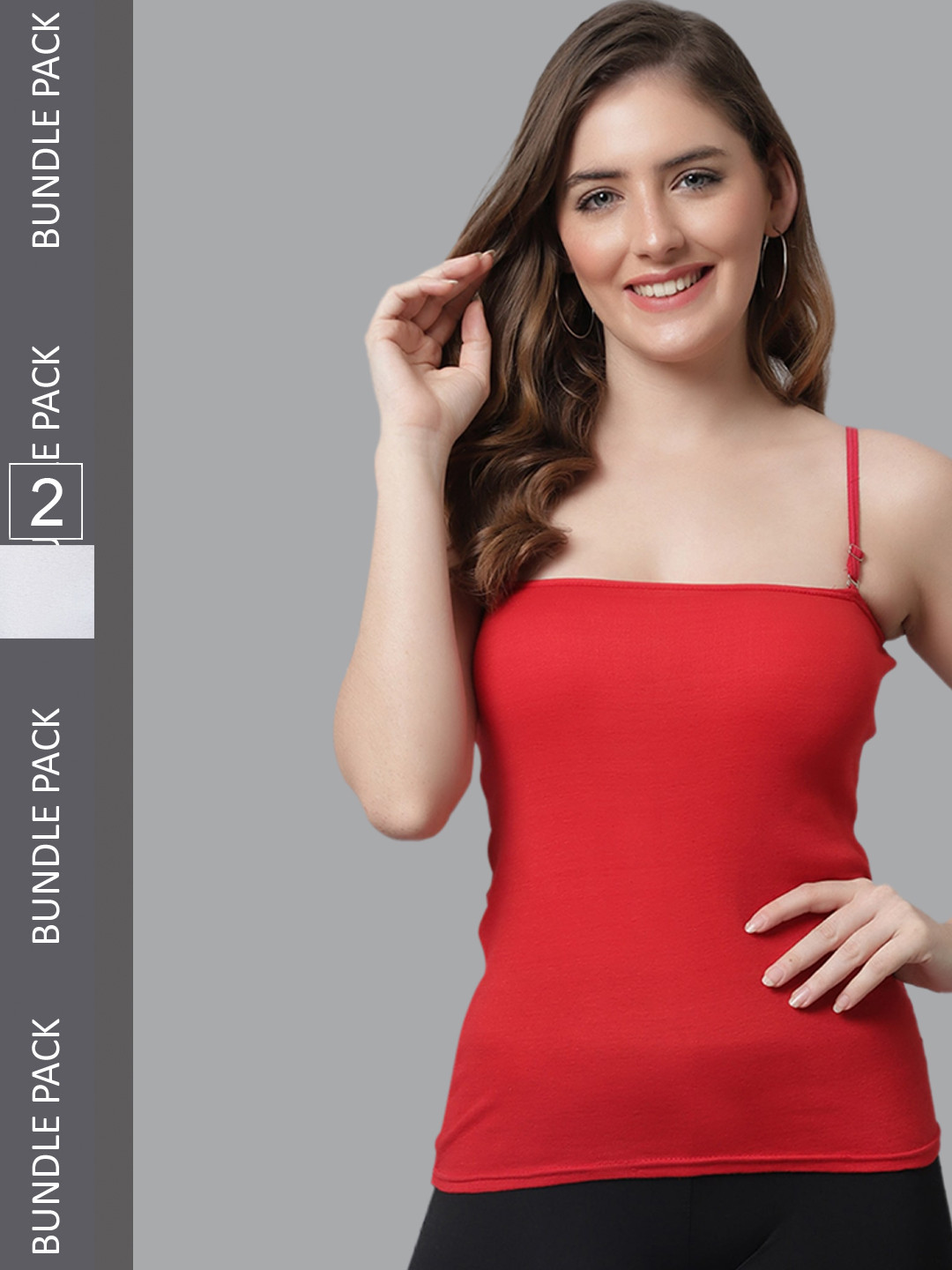 KEX Women Set Of 2 Cotton Camisoles KEX-CAMI-REDWHITE-535-S