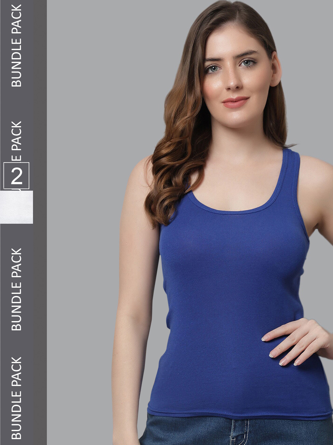 KEX Women  Pack Of 2 Solid Cotton Camisoles TT-LN-WHITEBLUE-578-S