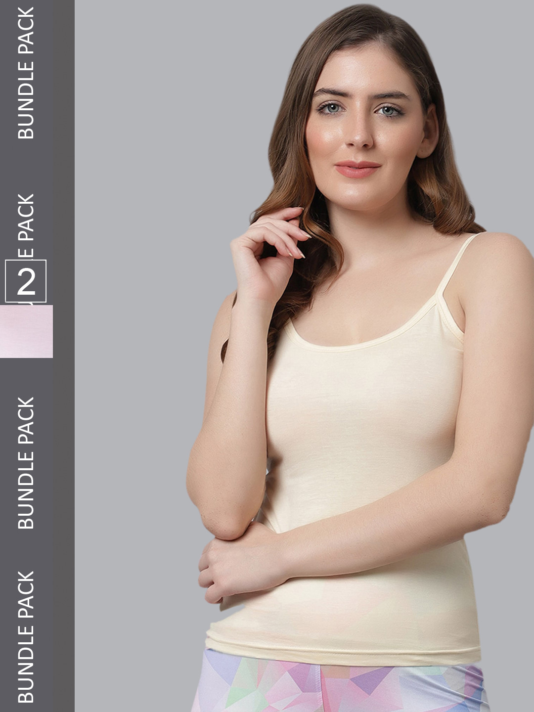 KEX Women Pack Of 2 Cotton Camisoles CAMI-SP-PNKBEIGE-552-S