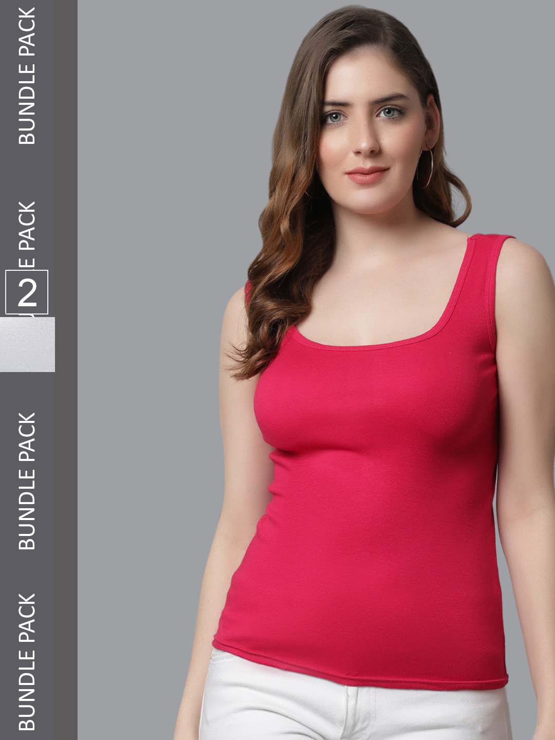 KEX Women Set Of 2 Cotton Tank Tops TT-RN-WHITEDPNK-601-S