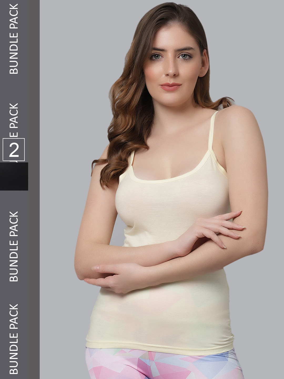 KEX Pack Of 2 Pure Cotton Camisoles CAMI-SP-BLKLYELO-544-S