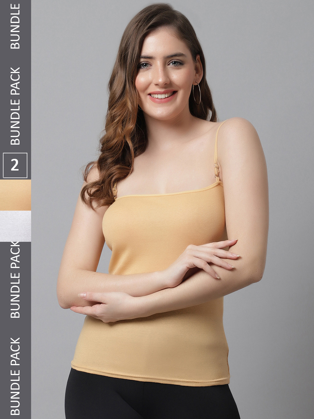 KEX Pack Of 2 Non-Padded Cotton Camisoles KEX-CAMI-WHITEBEIGE-537-S