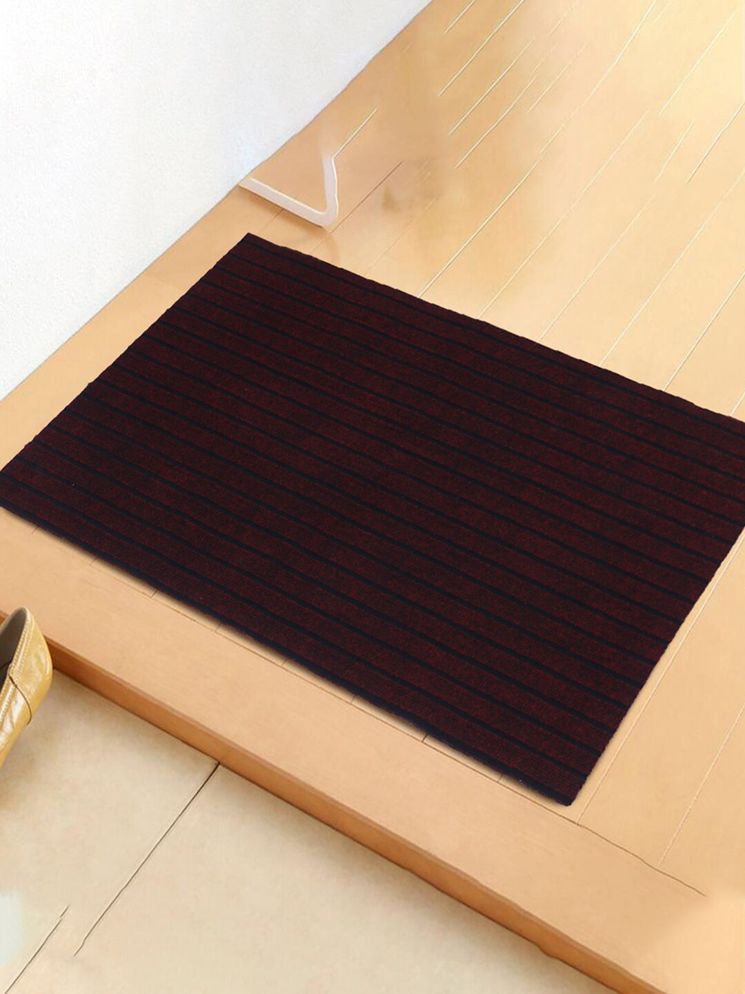 Kuber Industries Maroon Microfiber Striped Design Anti-Skid & Water Absorbent Door Mat