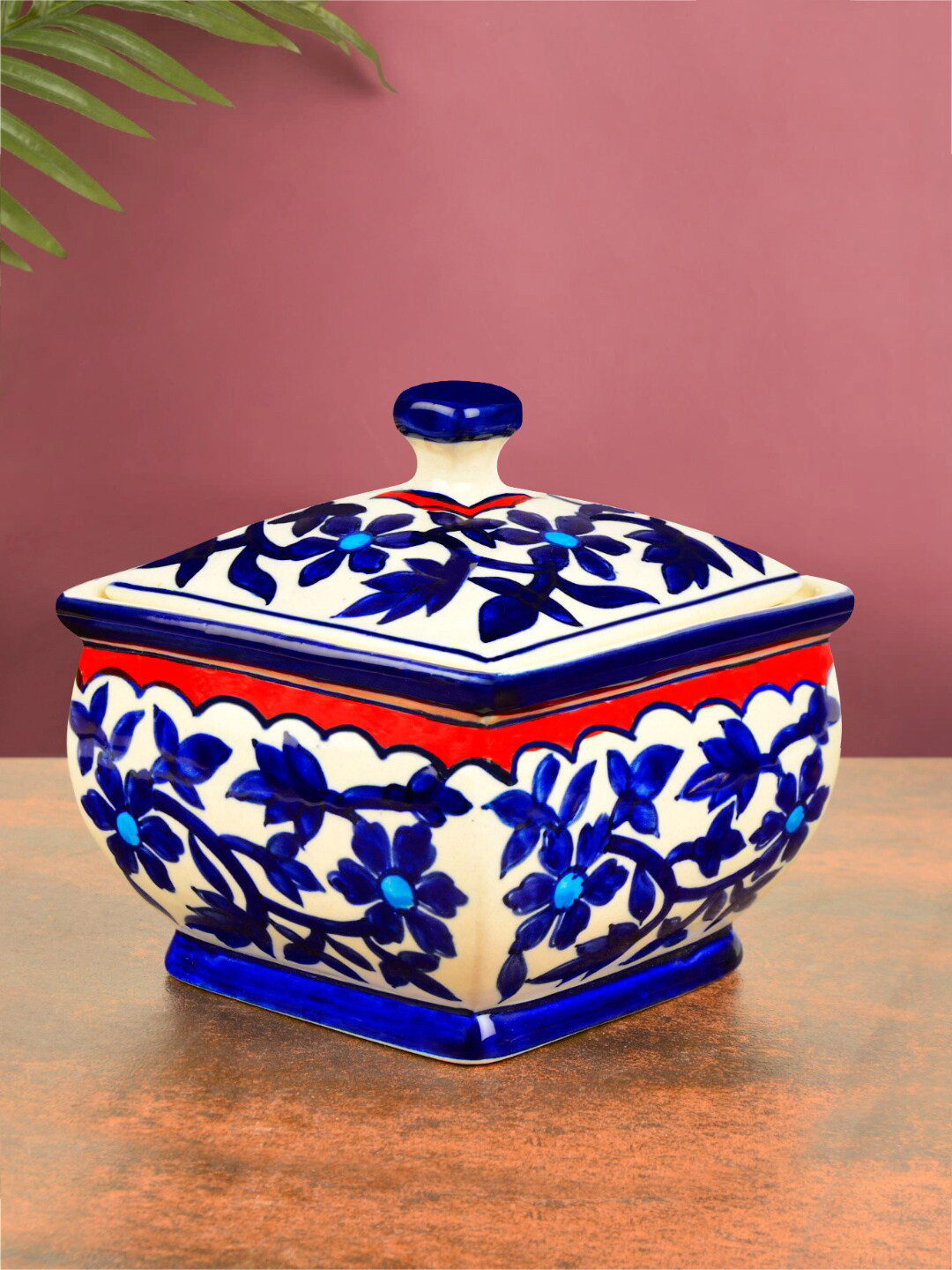 StyleMyWay Blue Printed Hand Painted Ceramic Serveware 1.2 Litr