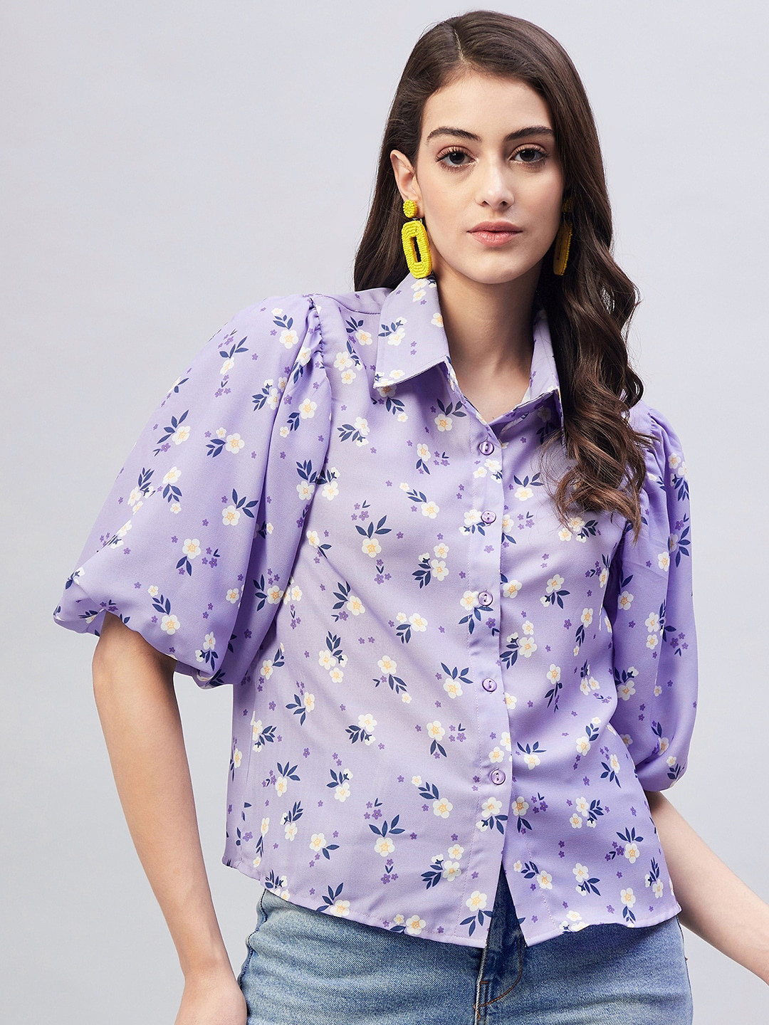 Marie Claire Floral Print Crepe Shirt Style Top