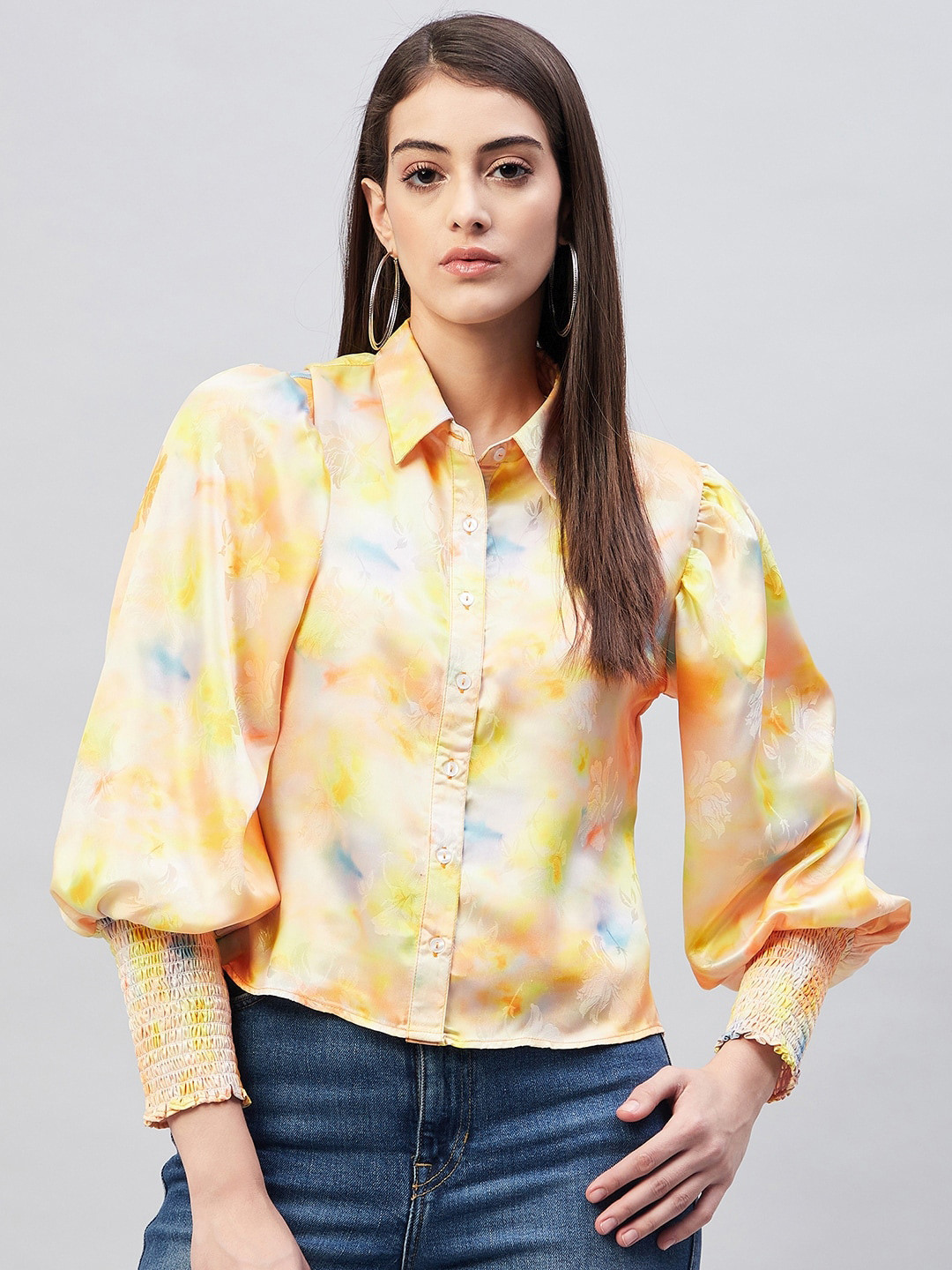 Marie Claire Printed Bishop Sleeves Shirt Style Top