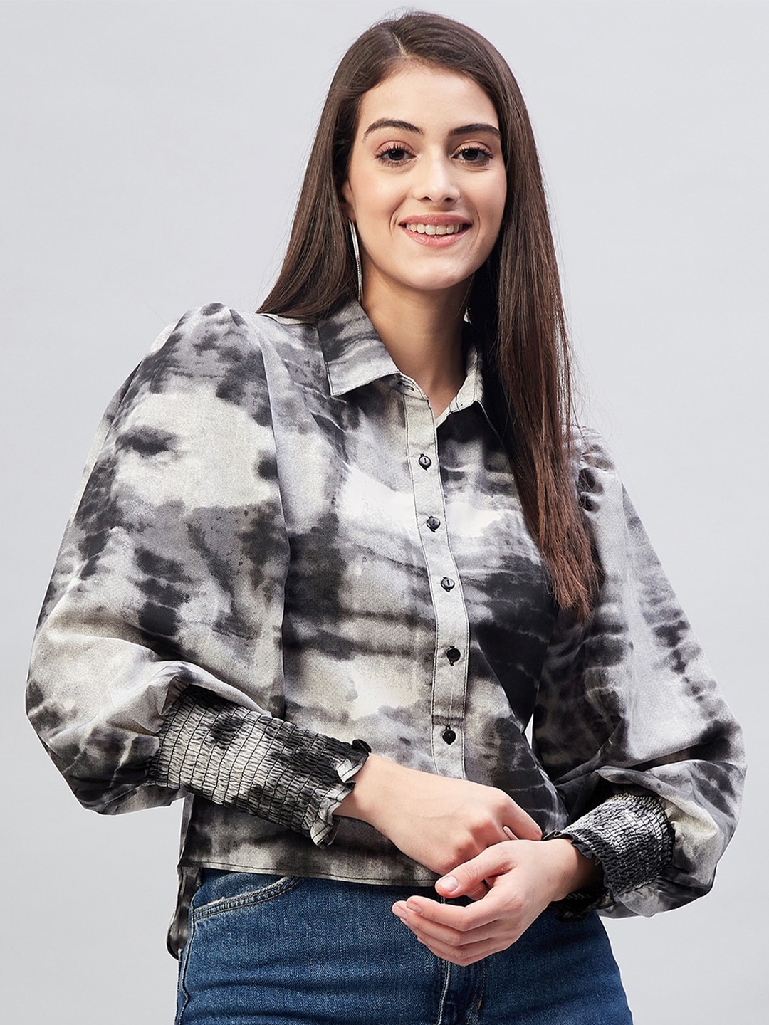 RARE Black Tie And Dye Print Shirt Style Top - Tops for Women 21229906 | Myntra