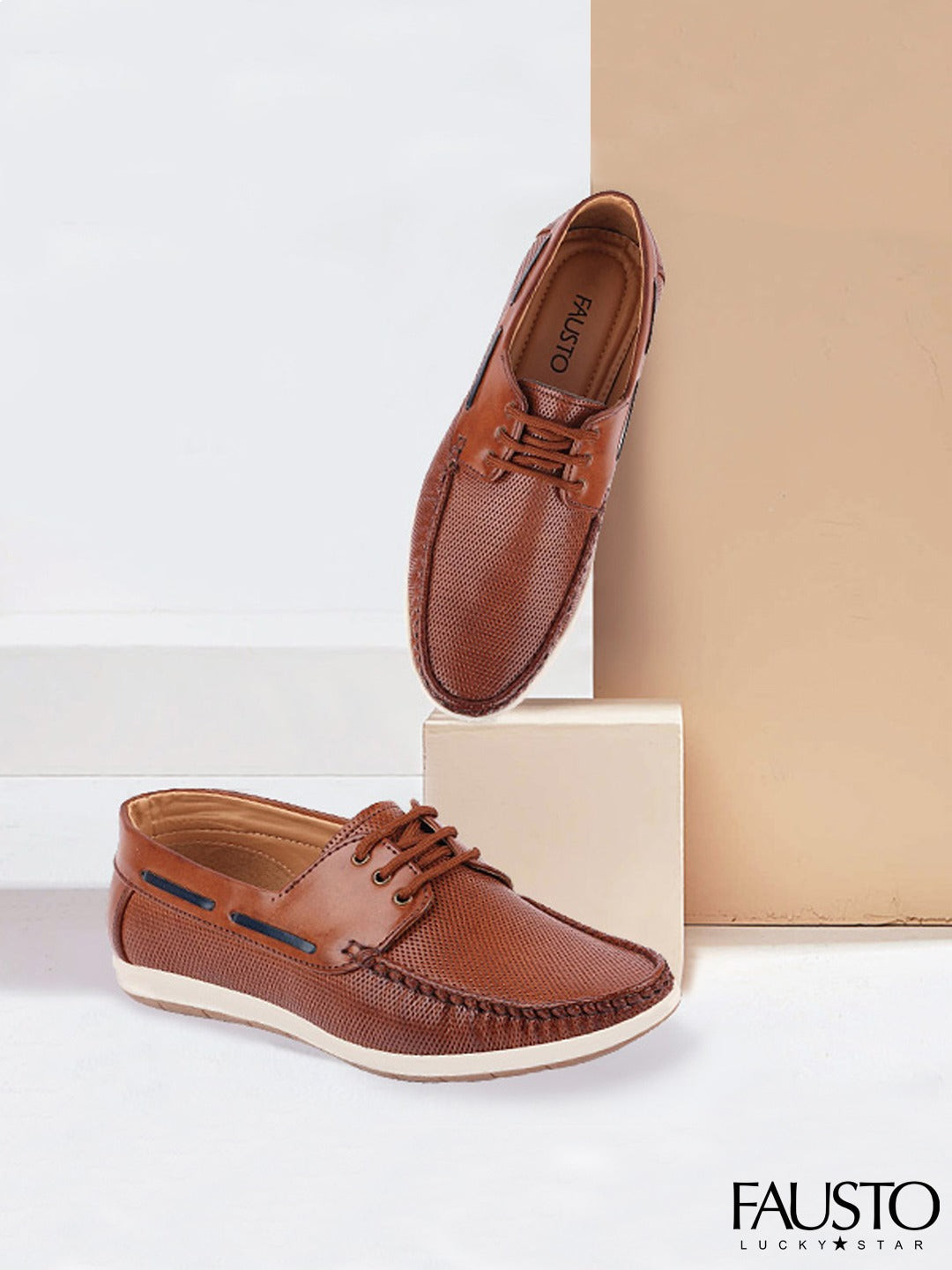 FAUSTO Men Textured Lightweight Boat Shoes