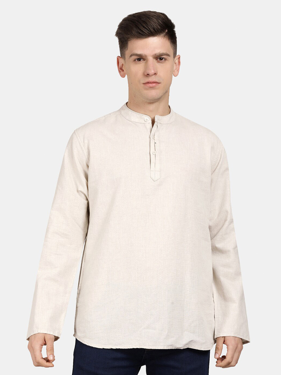 t-base Men Mandarin Collar Casual Cotton Shirt