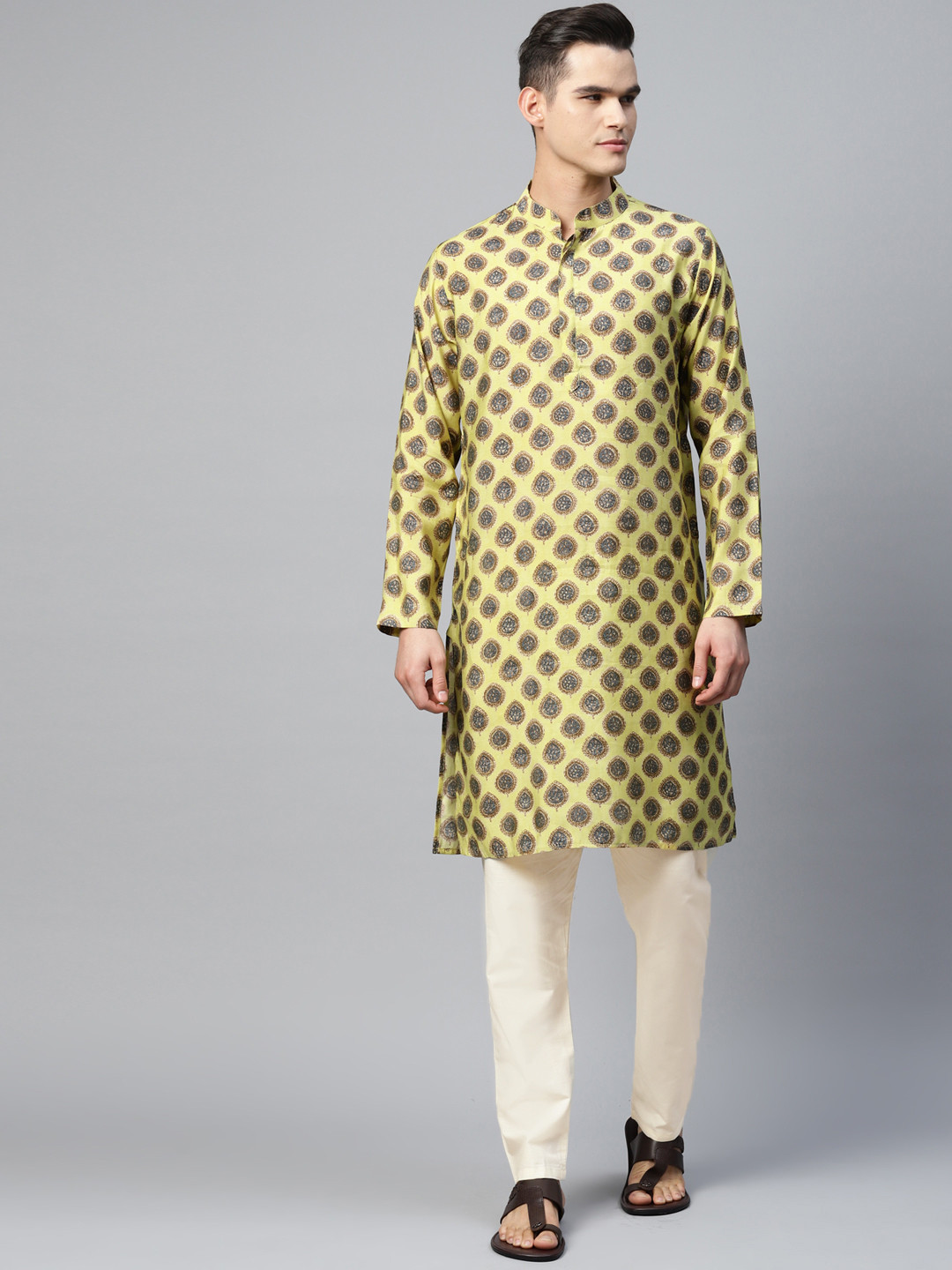 Readiprint Men Lime Green Ethnic Motifs Printed Kurta with Trousers