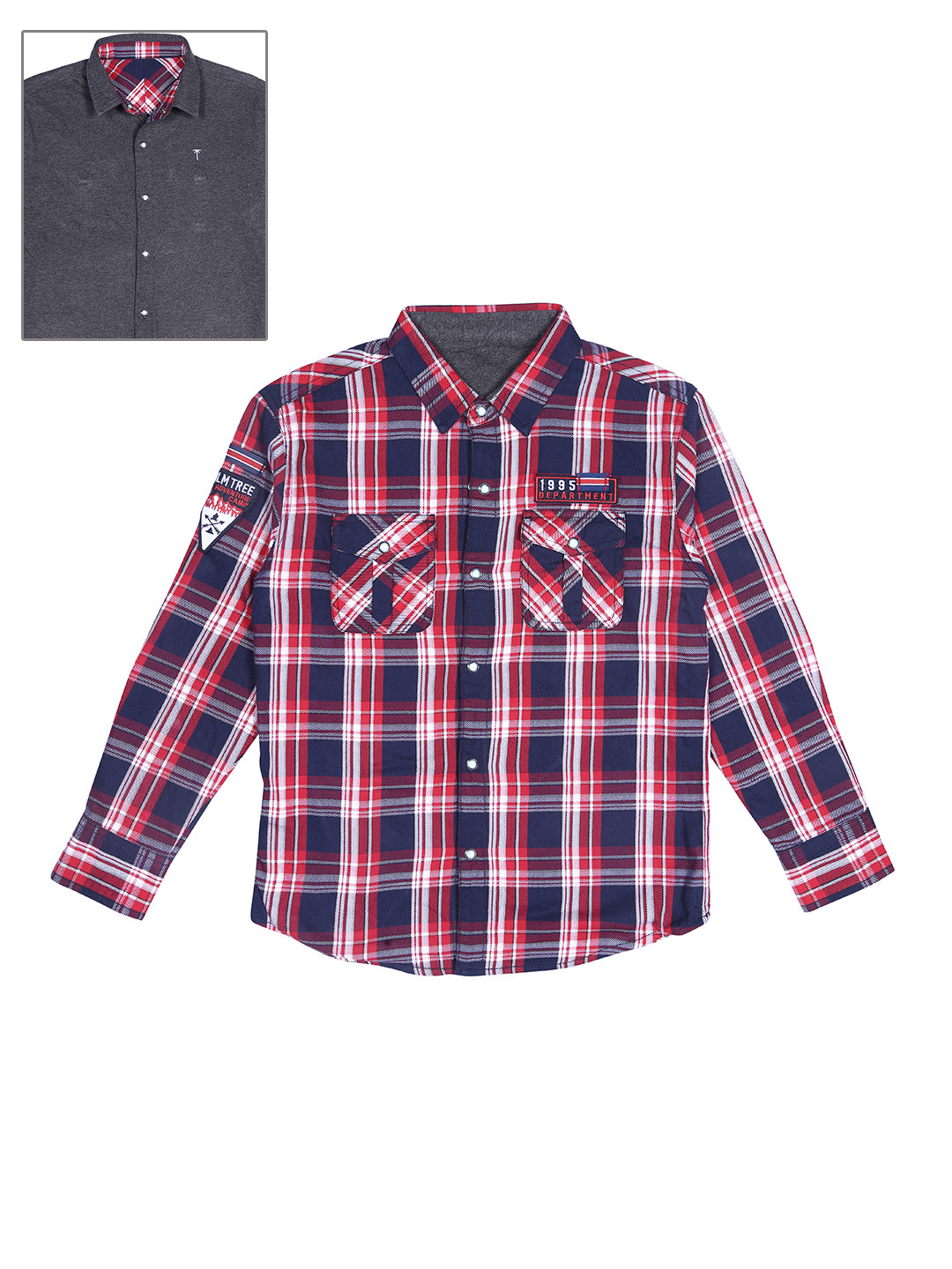 Gini and Jony Boys Cotton Tartan Checks Checked Reversible Casual Shirt