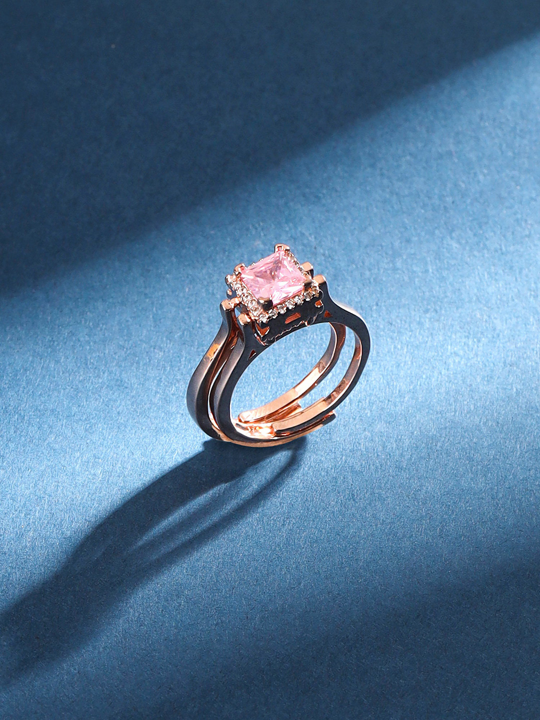 Yellow Chimes Rose Gold Plated dual flip pink and white crystal Adjustable Ring