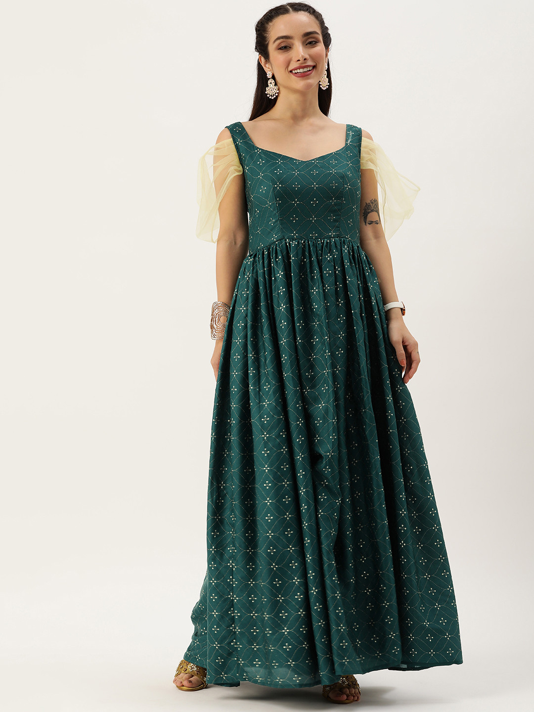 Ethnovog Foil Printed Maxi Dress