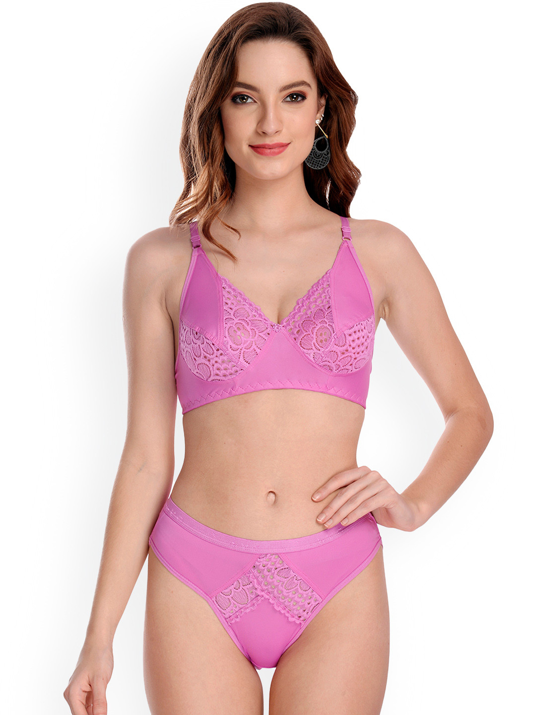 AROUSY Self-Design Cotton Lingerie Set Bridal set_Pink_32