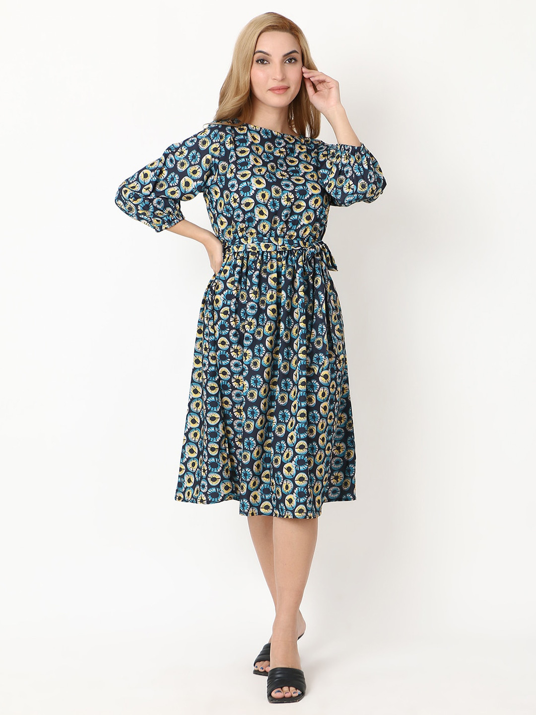 Again fashions Boat Neck Fit and Flare Dress