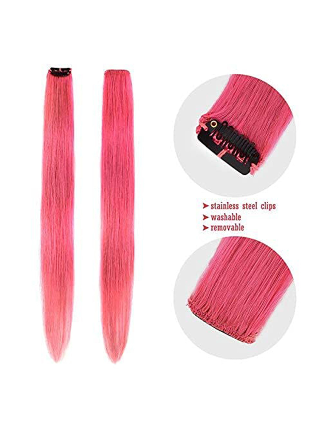 CHANDERKASH Set of 2 Straight Single Clip Hair Streak Color Hair Extension - Pink