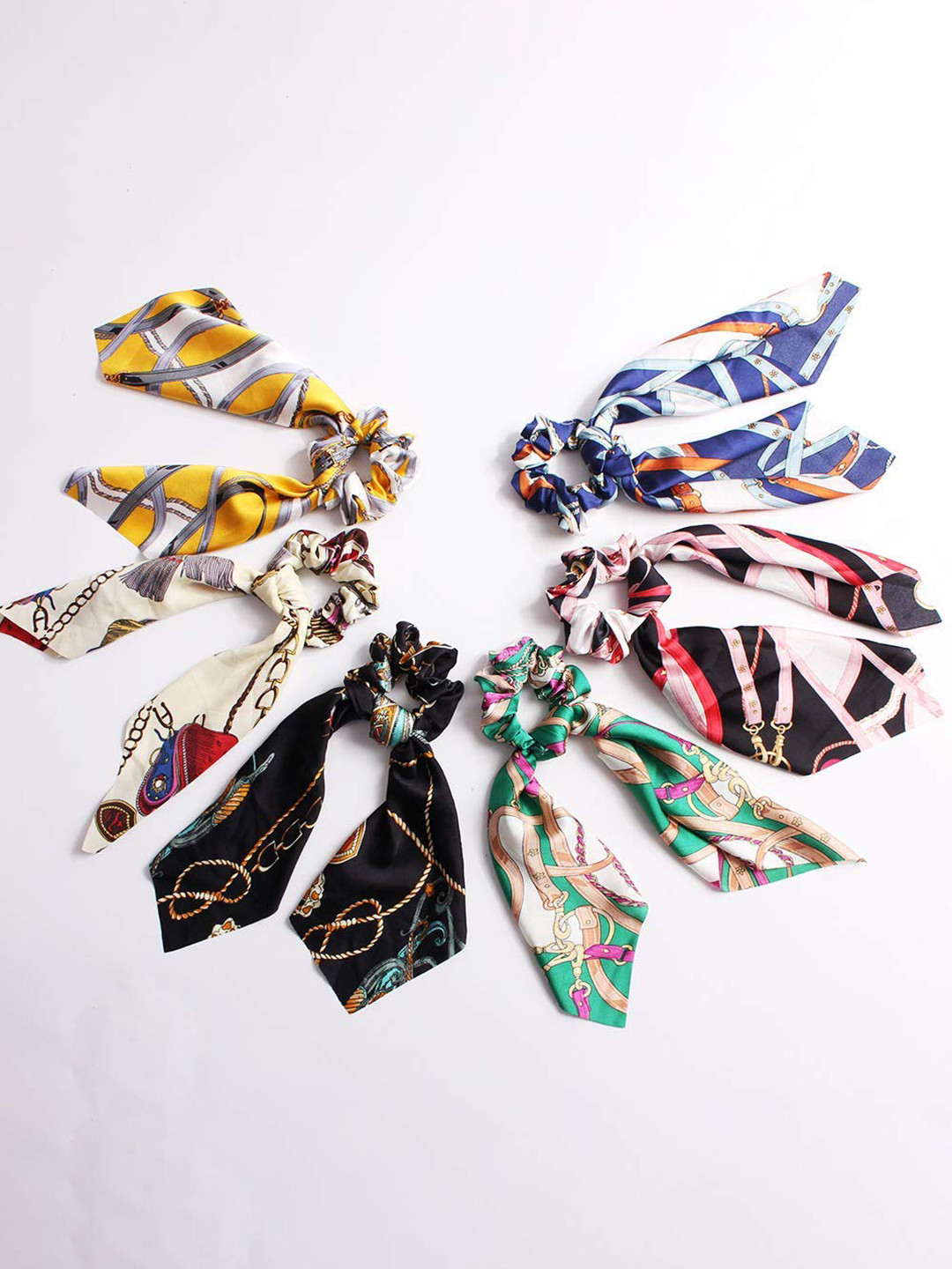 CHANDERKASH Set Of 6 Satin Scarf Elastic Hair Scrunchies