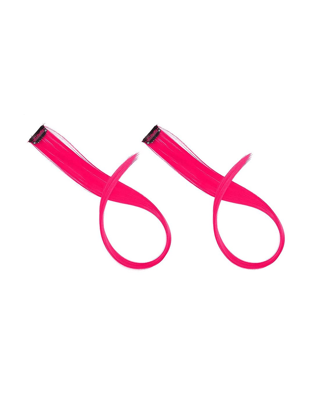CHANDERKASH Set of 2 18 Inch Straight Single Clip Hair Streak Color Hair Extension- Pink