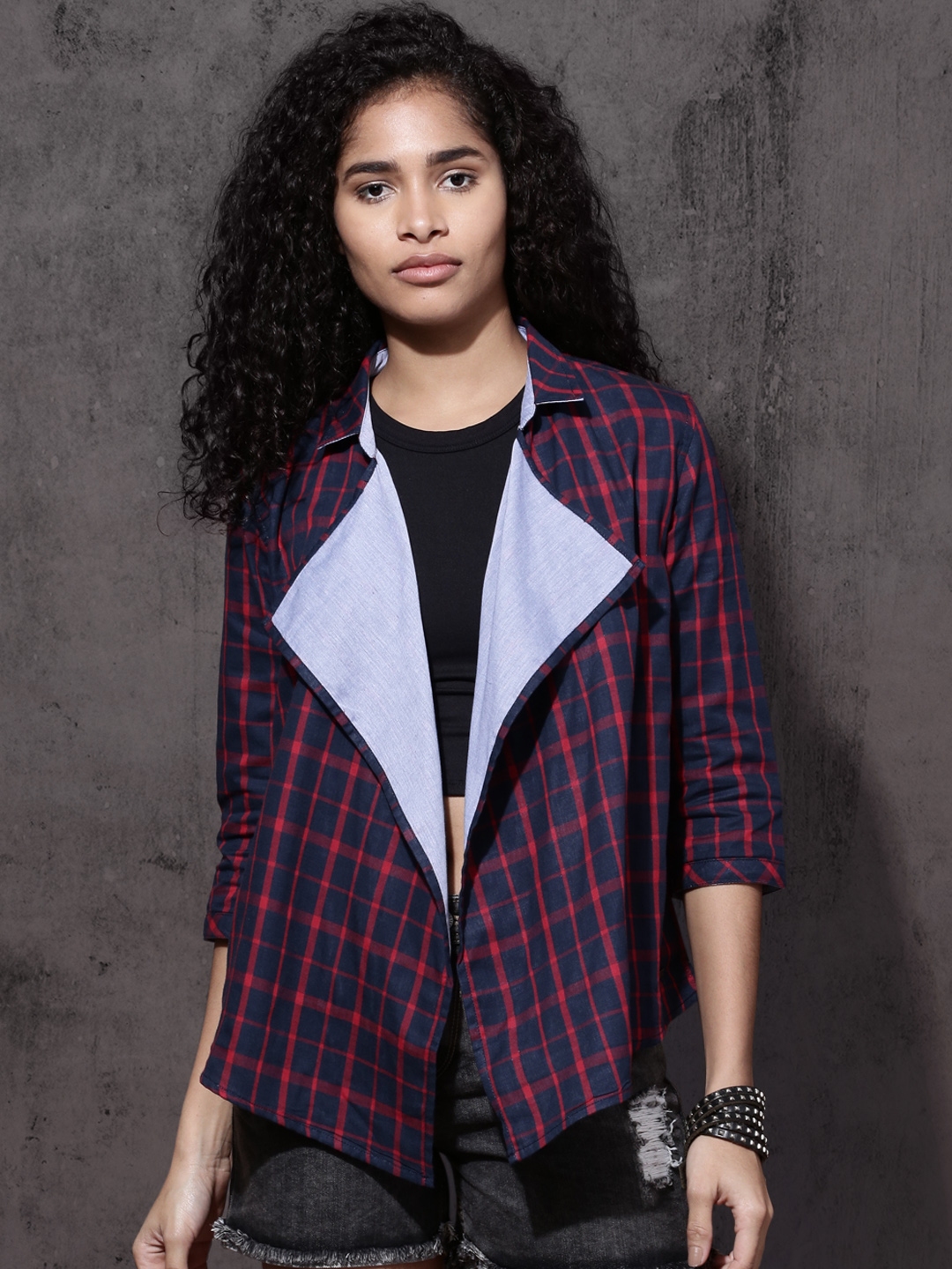Checkered long shrug sale