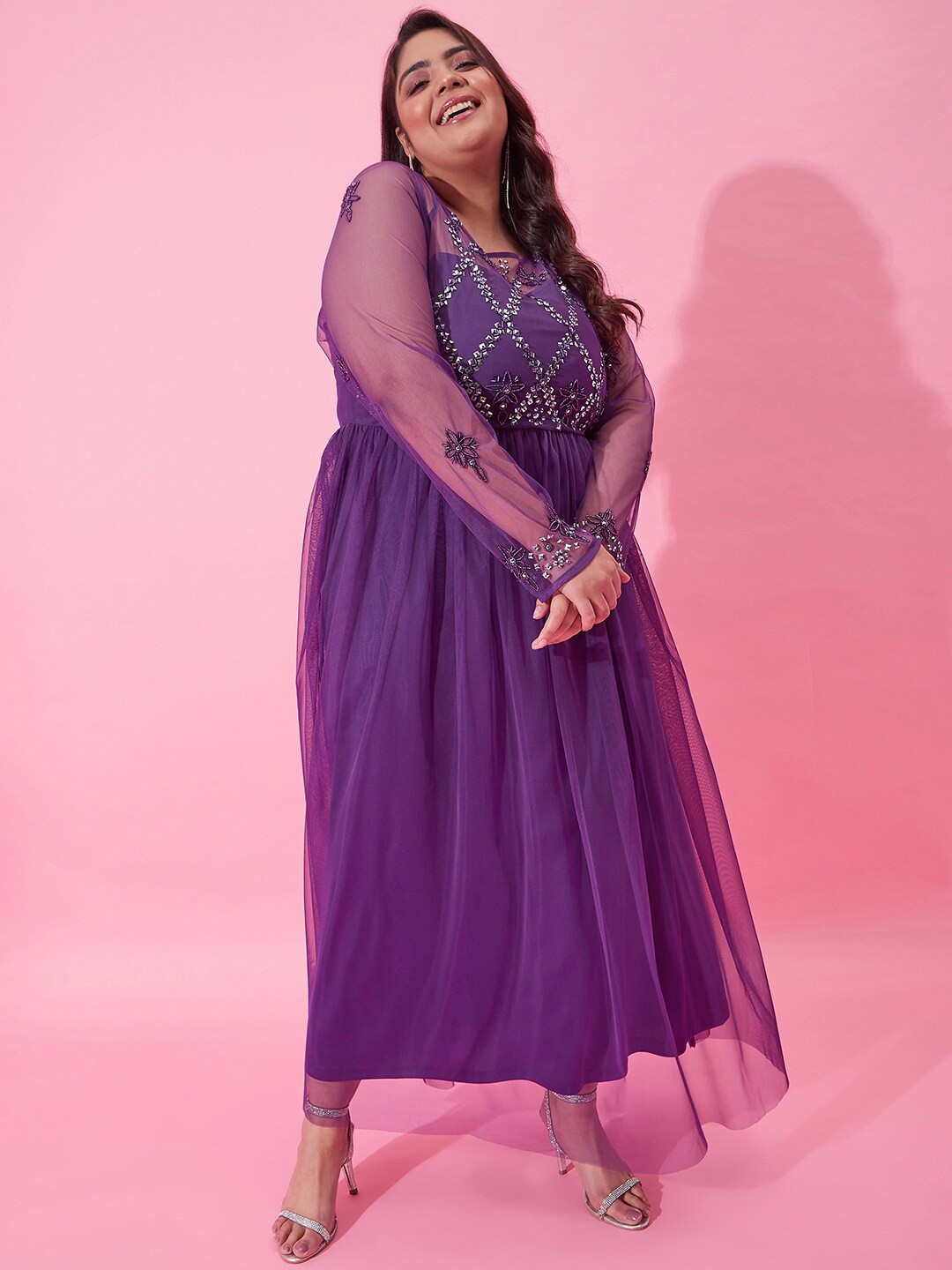 CURVY STREET Embellished Net Maxi Dress