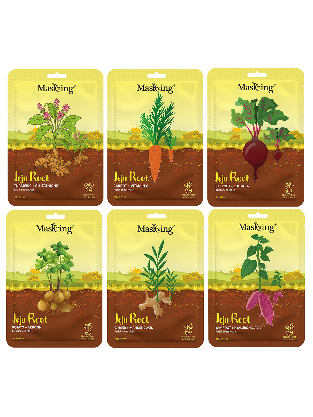 MasKing Set Of 6 Jeju Root Facial Sheet Masks - 20 g Each